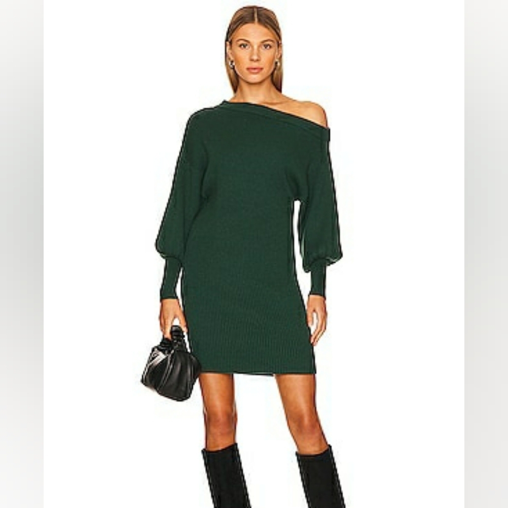 *Line & Dot “Emma” Off-the-Shoulder Sweater Dress in Emerald – Size M